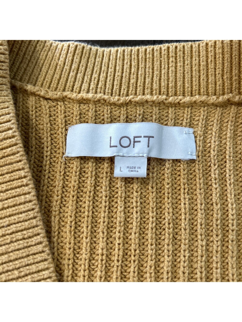 LOFT Mustard Chunky Knit Cardigan Sweater Women's L Cotton Blend Cottage Granny - Picture 5 of 7